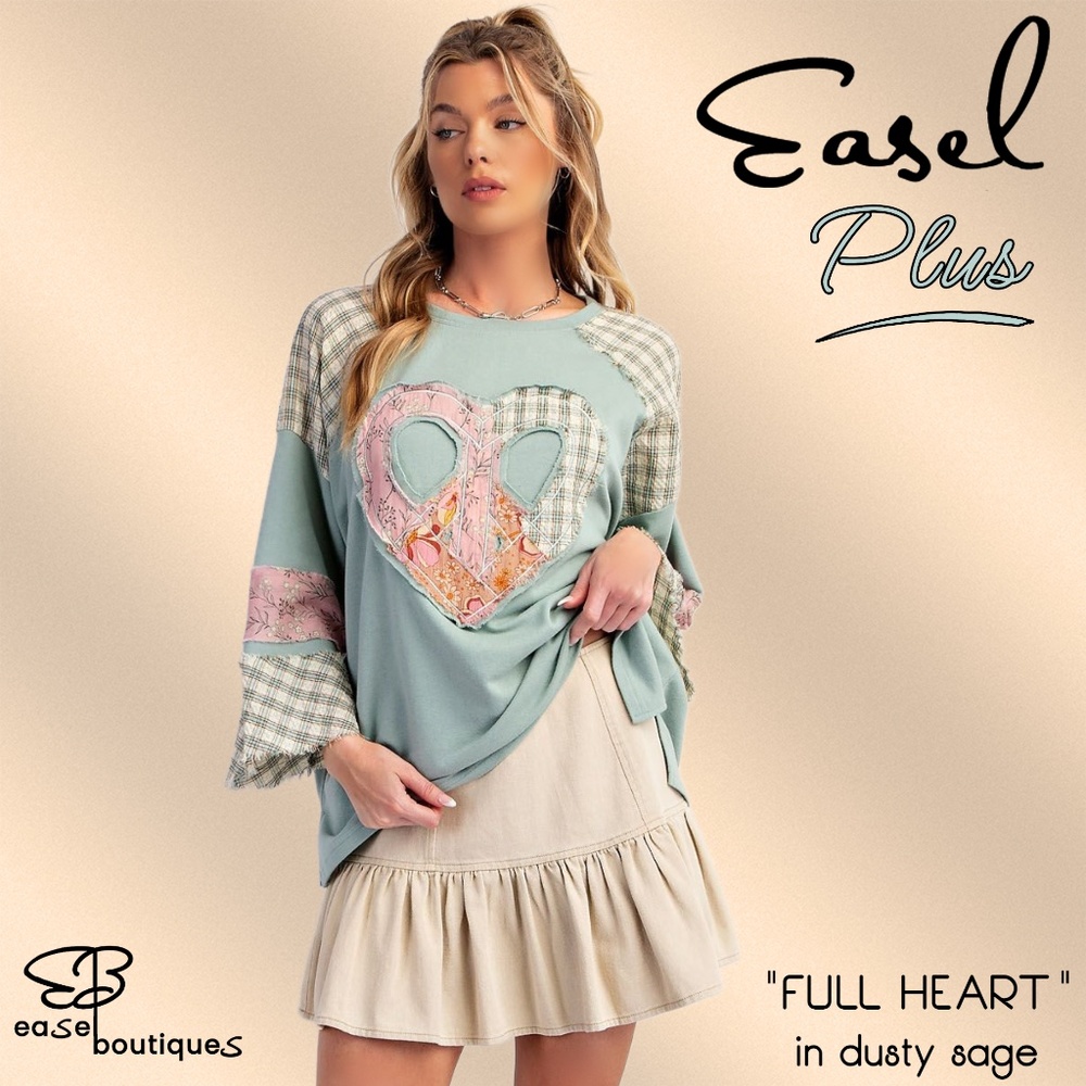EASEL "Full Heart" Cotton Terry Mix Fabric & Print Embroidered Raw Frayed Edges